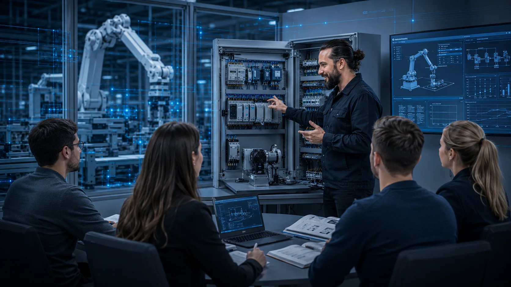 Schulung für SPS Programmierung und Robotertechnik an einer Automatisierungsanlage